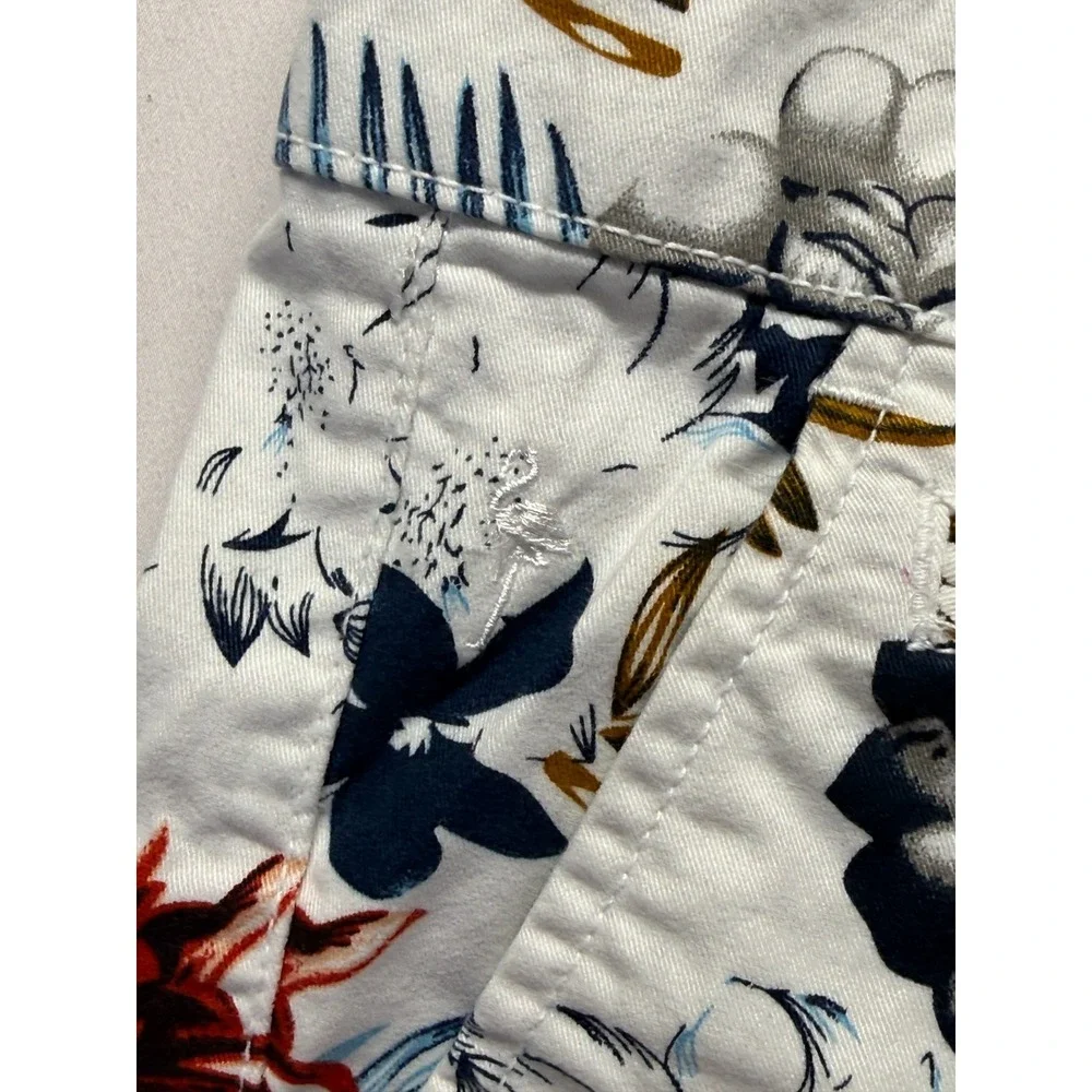 Denim & Flower Ricky Singh Chino Shorts Men 30 White Multi Tropical Floral Print